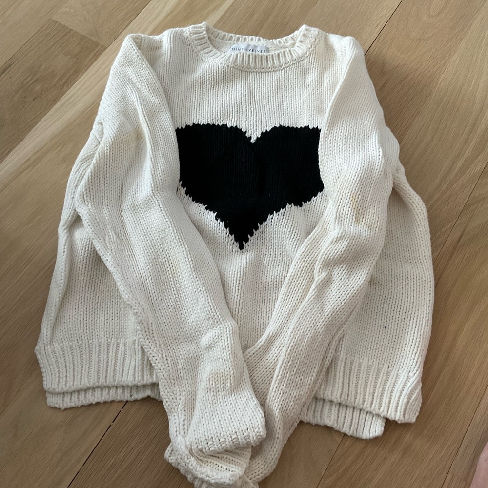Cozy White Sweater with Black Heart